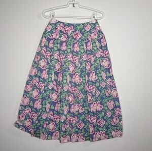 Vintage Laura Ashley pink purple green floral skirt 8